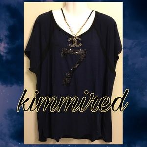 Navy Blue/Black SEJOUR Striped Sequin #7 Top ~ 3X